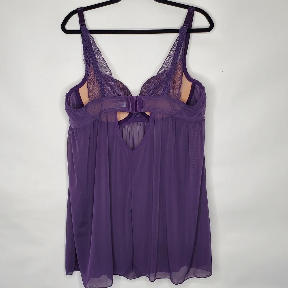 Adore Me Ella Sheer Lace Babydoll Top Size‎ 42C Purple Lined Cups Lingerie Layer